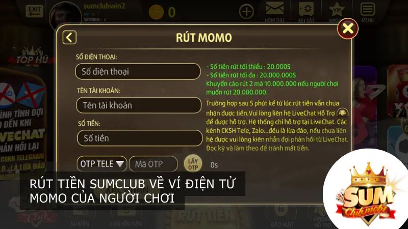 Một số bước rút tiền chi tiết từ sân chơi Sumclub