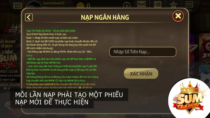 Một số hướng dẫn thao tác nạp tiền tại sân chơi